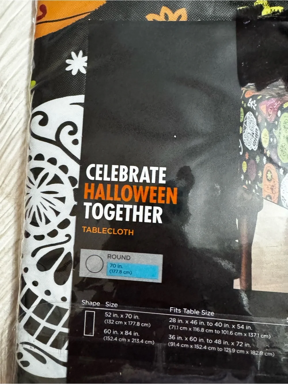 Celebrate Halloween Together Black Sugar Skull & Pumpkin Round Tablecloth